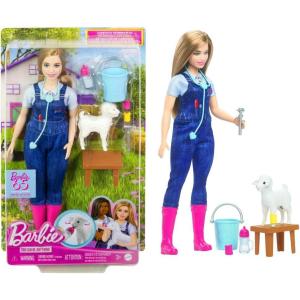 Barbie 65th Anniversary Doll & 10 Accessories, Farm Veterinarian Set with Blonde Vet Doll, Lamb with Moving Ears & More(Farm Vet)