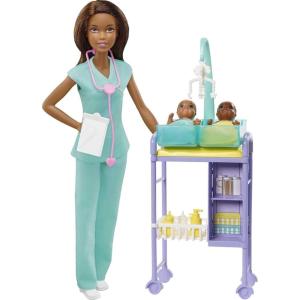 Barbie Careers Playset, Baby Doctor Set with Blonde Fashion Doll, 2 Baby Dolls, Furniture & Accessories(Brunette Baby Doctor)