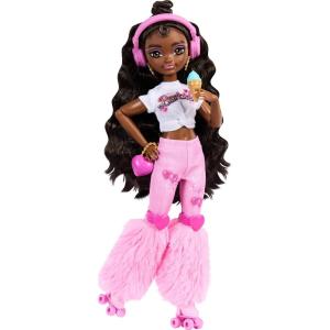 Barbie Dream Besties Doll and Accessories, Teresa Posable Roller Skating Fashion Doll with Brown Hair, 9Video Game Themed Pieces(Brooklyn)