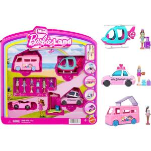 Barbie Mini BarbieLand Multi-Pack Doll & Toy Vehicle Set with 4 Dolls 1.5-inches Tall & 4 Iconic Vehicles with Color-Change Surprise(Dolls + Dreamcamper)