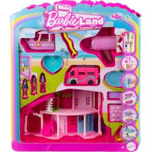 Barbie Mini BarbieLand Multi-Pack Doll & Toy Vehicle Set with 4 Dolls 1.5-inches Tall & 4 Iconic Vehicles with Color-Change Surprise(Dolls + Dreamhouse + 3 Vehicles)