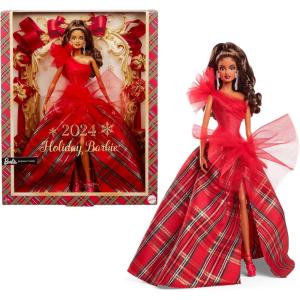 Barbie Signature 2024 Holiday Doll with Light Brown Hair in Plaid Gown, Collectible Toy in Displayable Packaging(Multicolor)