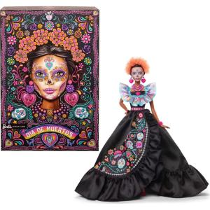 Barbie Signature Doll, 2024 Día De Muertos Collectible in Black Dress with Blue Ruffle Top, Embroidered Print, and Colorful Accessories(Barbie)