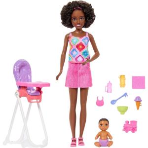 Barbie Skipper Babysitters, Inc. Playset with Brunette Doll, Brunette Toddler Doll, High Chair & 8 Accessories Including Food 2(Highchair Friend)