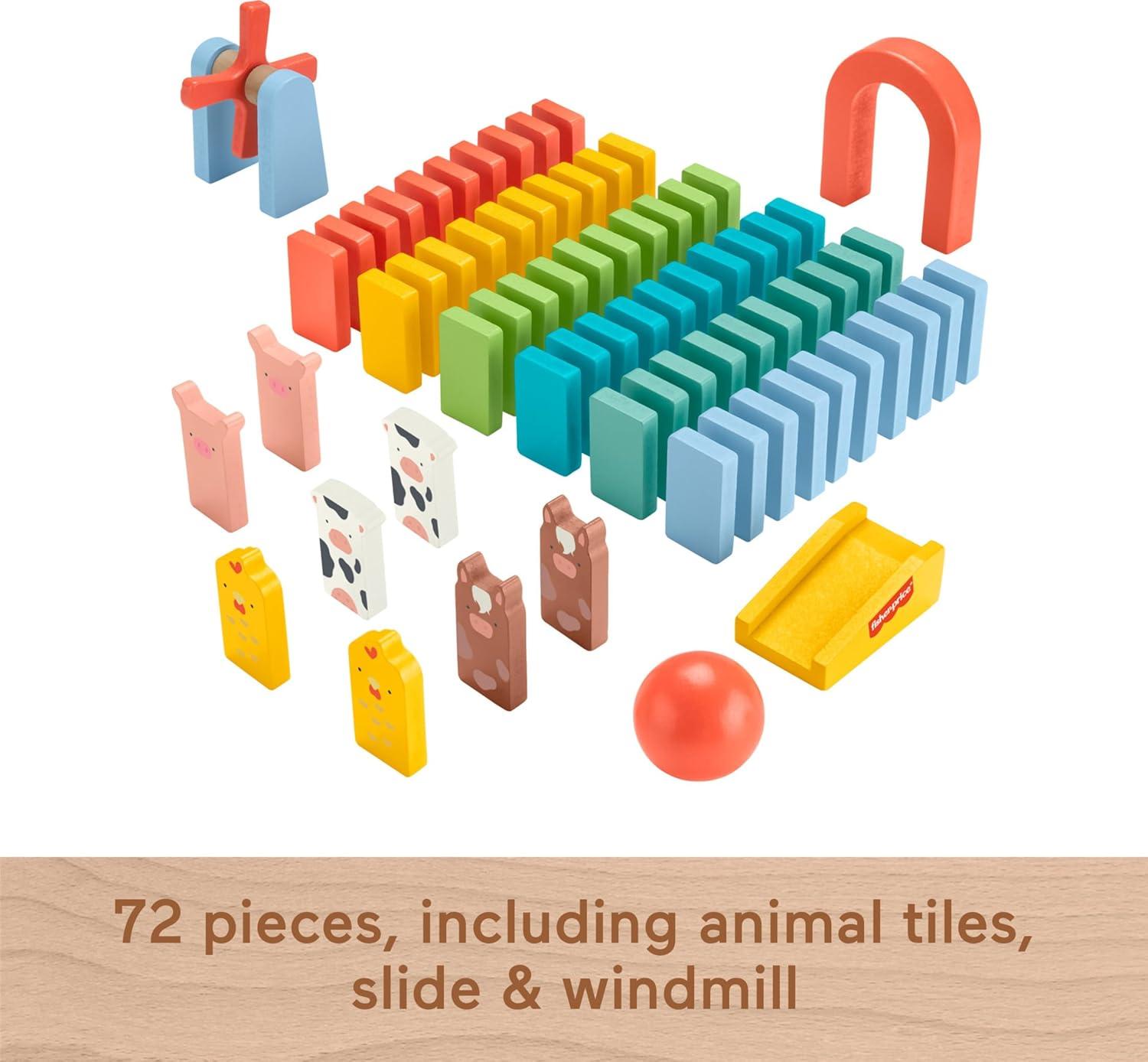 imageFisherPrice Wood Preschool Game Domino Run Playset 72Piece Wooden Building Set for Kids Ages 3 Years