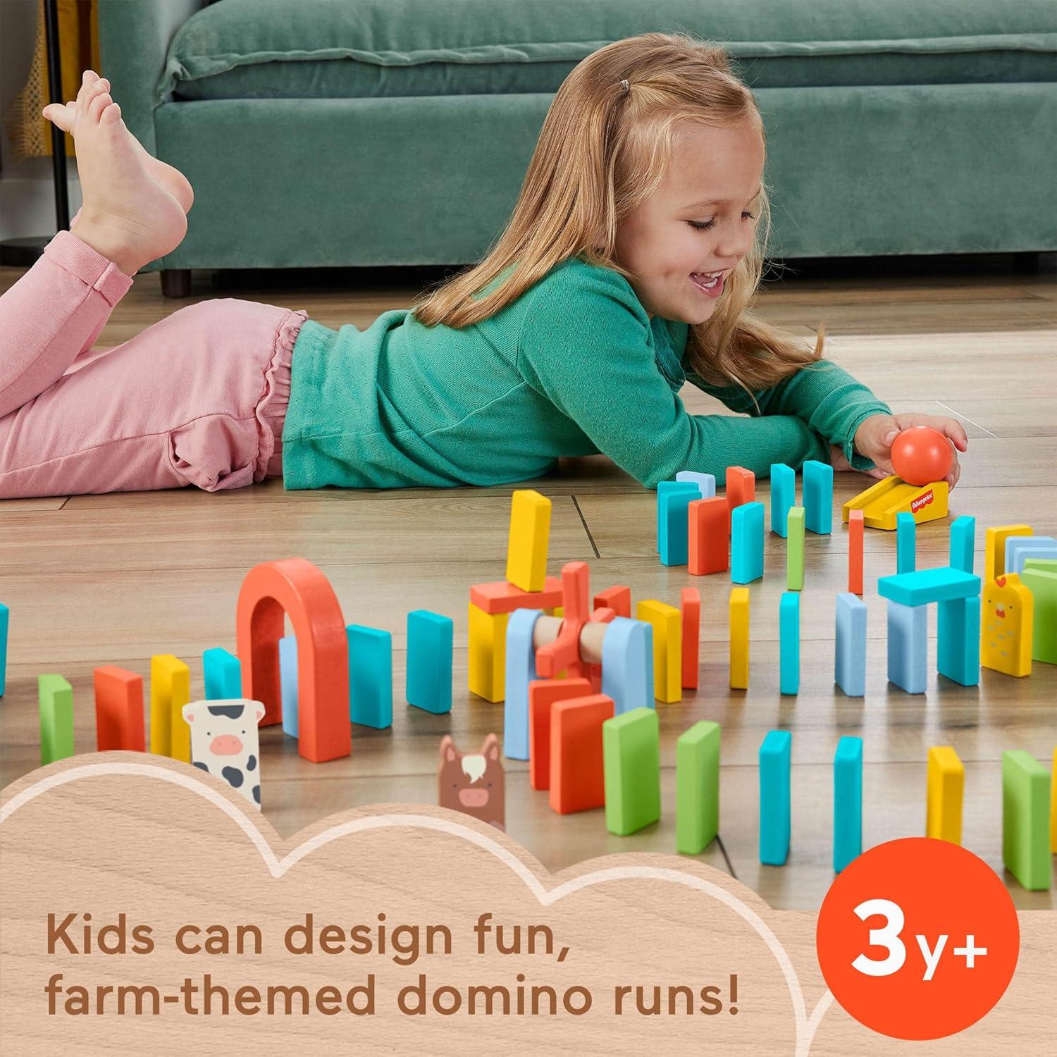 imageFisherPrice Wood Preschool Game Domino Run Playset 72Piece Wooden Building Set for Kids Ages 3 Years