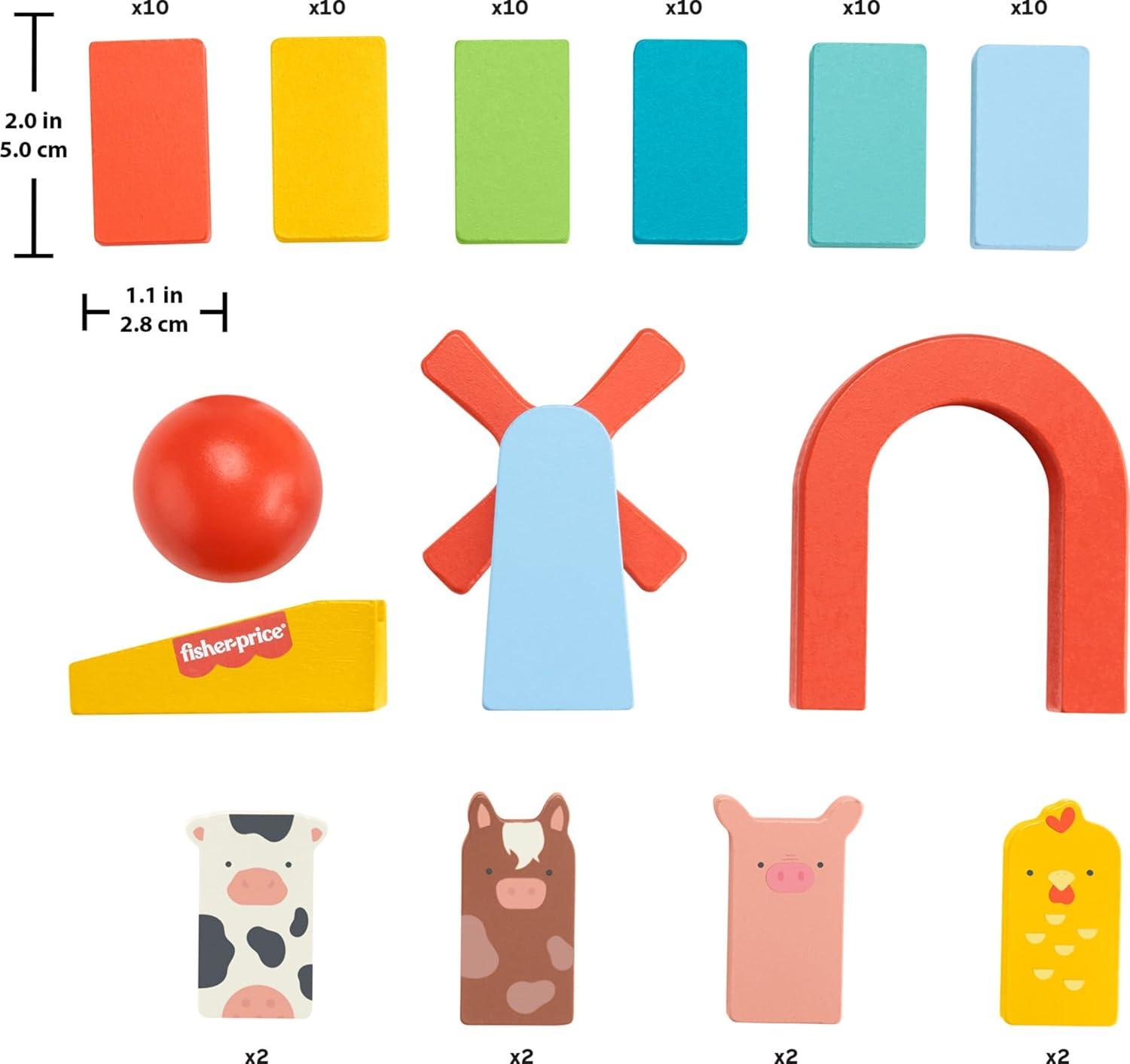 imageFisherPrice Wood Preschool Game Domino Run Playset 72Piece Wooden Building Set for Kids Ages 3 Years