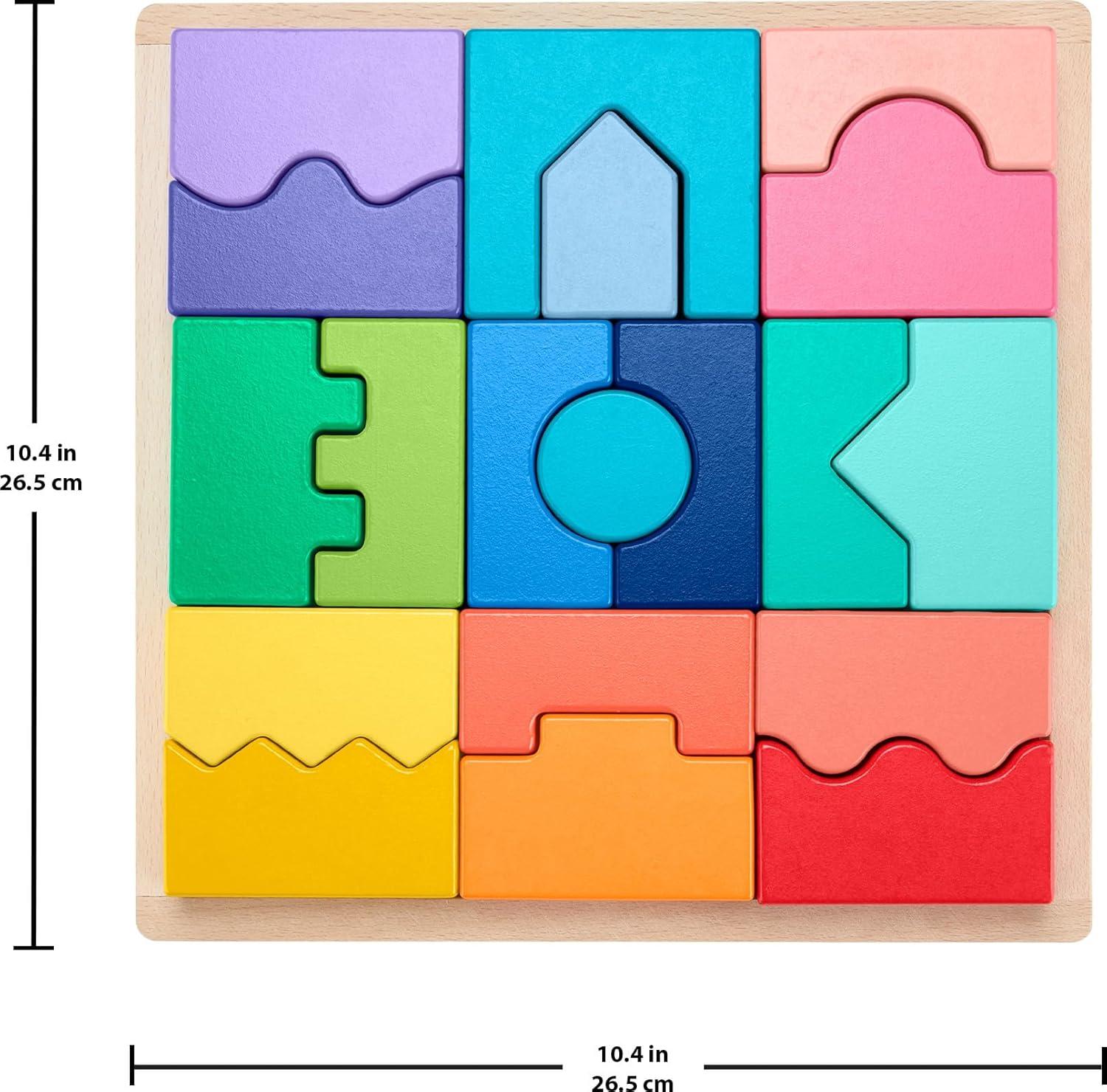 imageFisherPrice Wood Toddler Toy Interlocking Blocks Stacking Jigsaw Puzzle with 20 Wooden Pieces for Kids Ages 18 Months