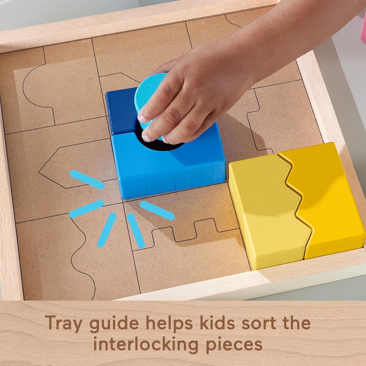 imageFisherPrice Wood Toddler Toy Interlocking Blocks Stacking Jigsaw Puzzle with 20 Wooden Pieces for Kids Ages 18 Months