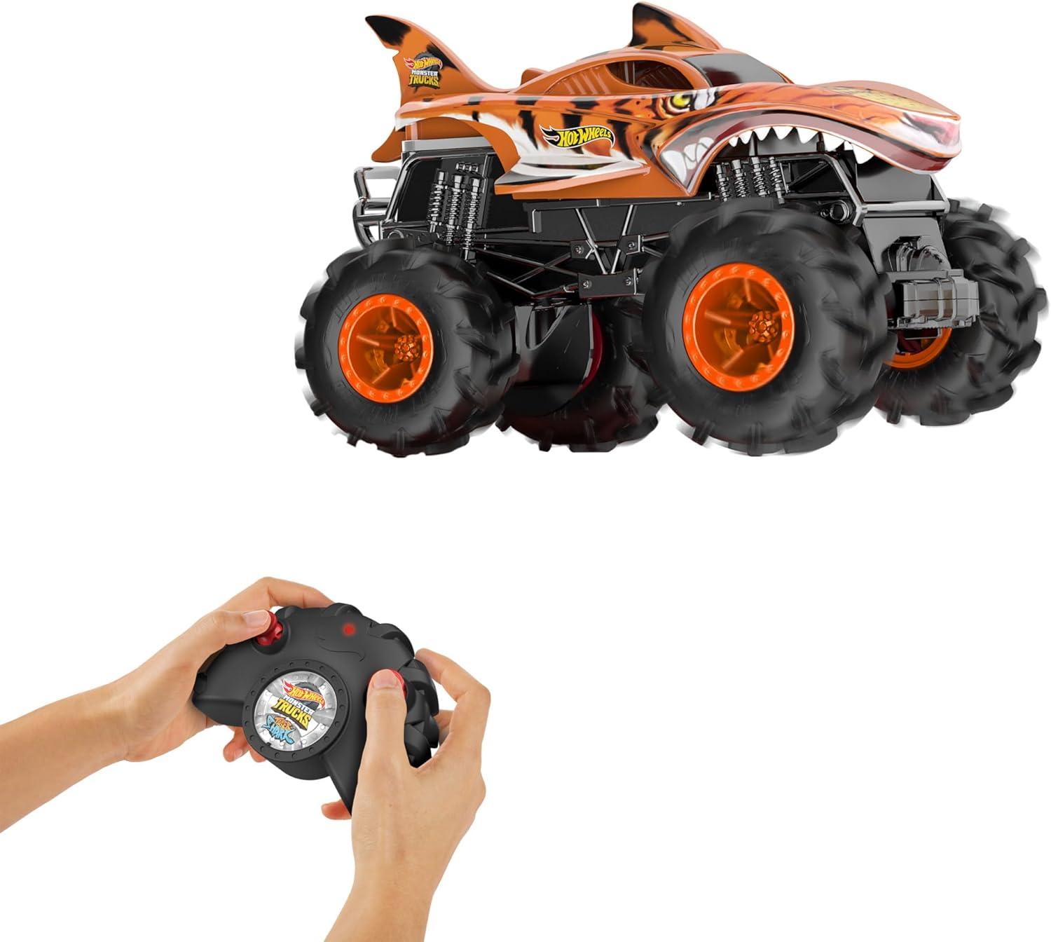 imageHot Wheels Monster Trucks MegaWrex BatteryPowered RC Truck with AllTerrain TiresTiger Shark