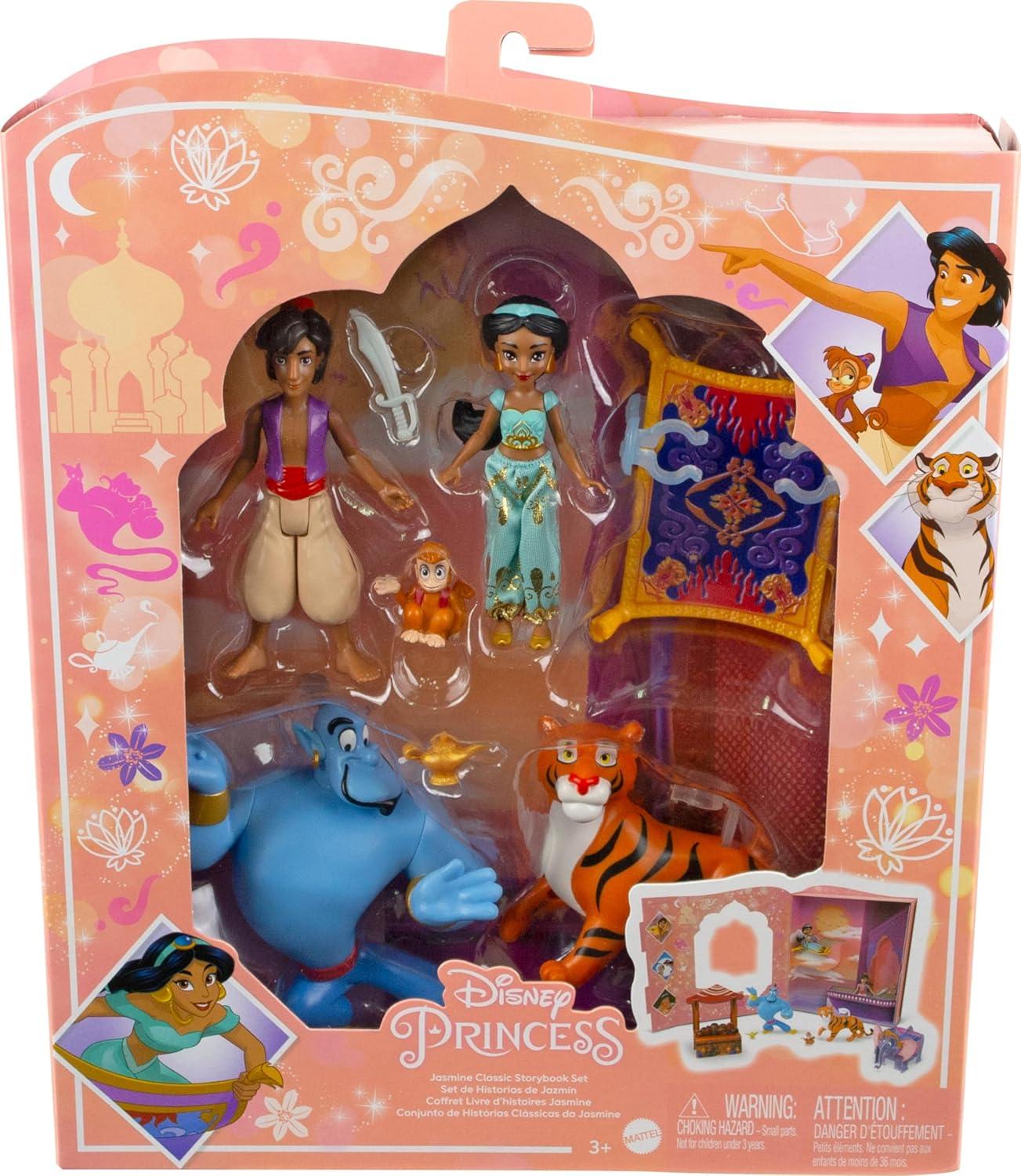imageMattel Disney Princess Toys Jasmine Classic Storybook Set with 6 Characters Including Jasmine Aladdin amp Genie Small Dolls Inspired by Disneys Aladdin Movie