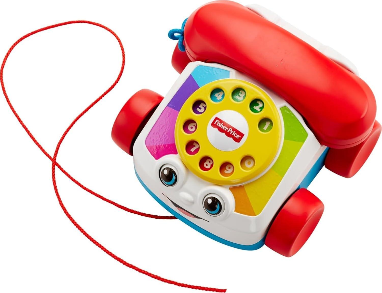 imageFisherPrice Toddler Pull Toy Chatter Telephone Pretend Phone with Rotary Dial and Wheels for Walking Play Ages 1 years