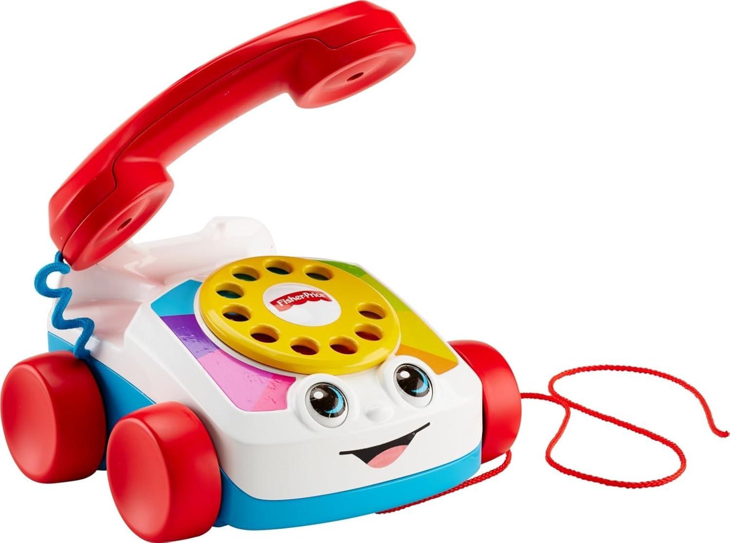 imageFisherPrice Toddler Pull Toy Chatter Telephone Pretend Phone with Rotary Dial and Wheels for Walking Play Ages 1 years