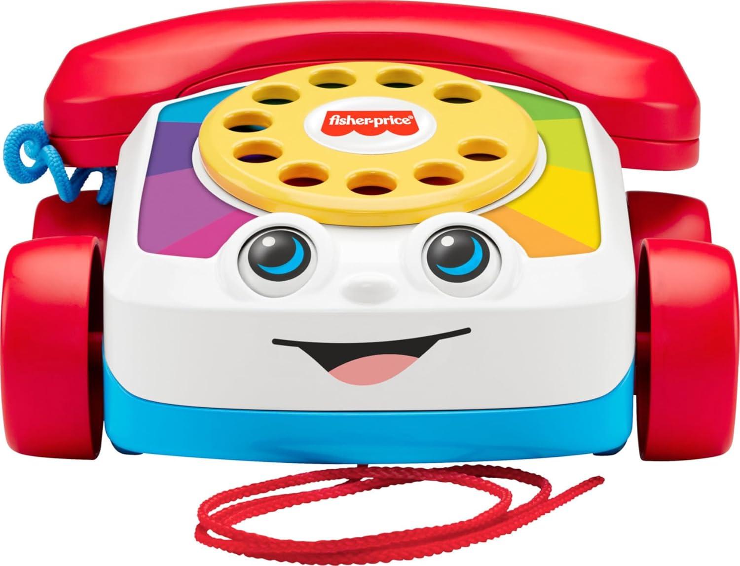 imageFisherPrice Toddler Pull Toy Chatter Telephone Pretend Phone with Rotary Dial and Wheels for Walking Play Ages 1 years
