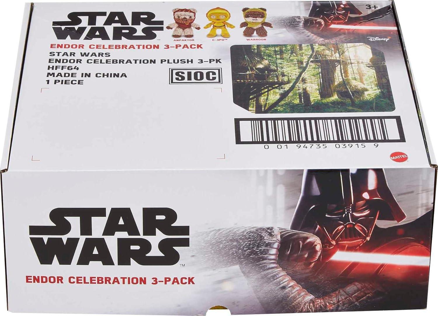 imageMattel Star Wars Plush 8Inch Figure 3Pack Return of the Jedi Endor Celebration Set 2 Ewoks amp 1 C3Po Soft Robot Doll with Metallic FabricEndor 3Pack