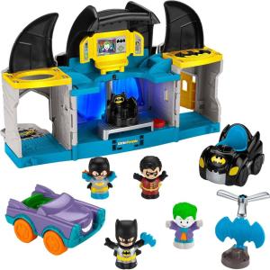 Fisher-Price Little People DC Super Friends Deluxe Batcave, Batman playset with Lights and Sounds Plus 4 Character Figures for Toddlers (Amazon Exclusive)