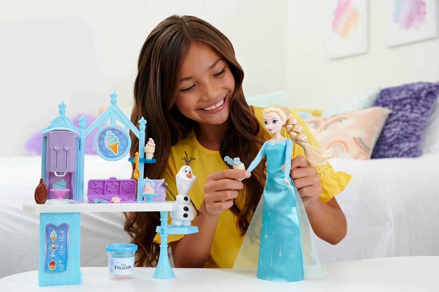 imageMattel Disney Frozen Dessert Playset with Elsa Fashion Doll Olaf Figure 2 Dough Colors amp 10 Play Pieces Inspired by the MovieMulticolor