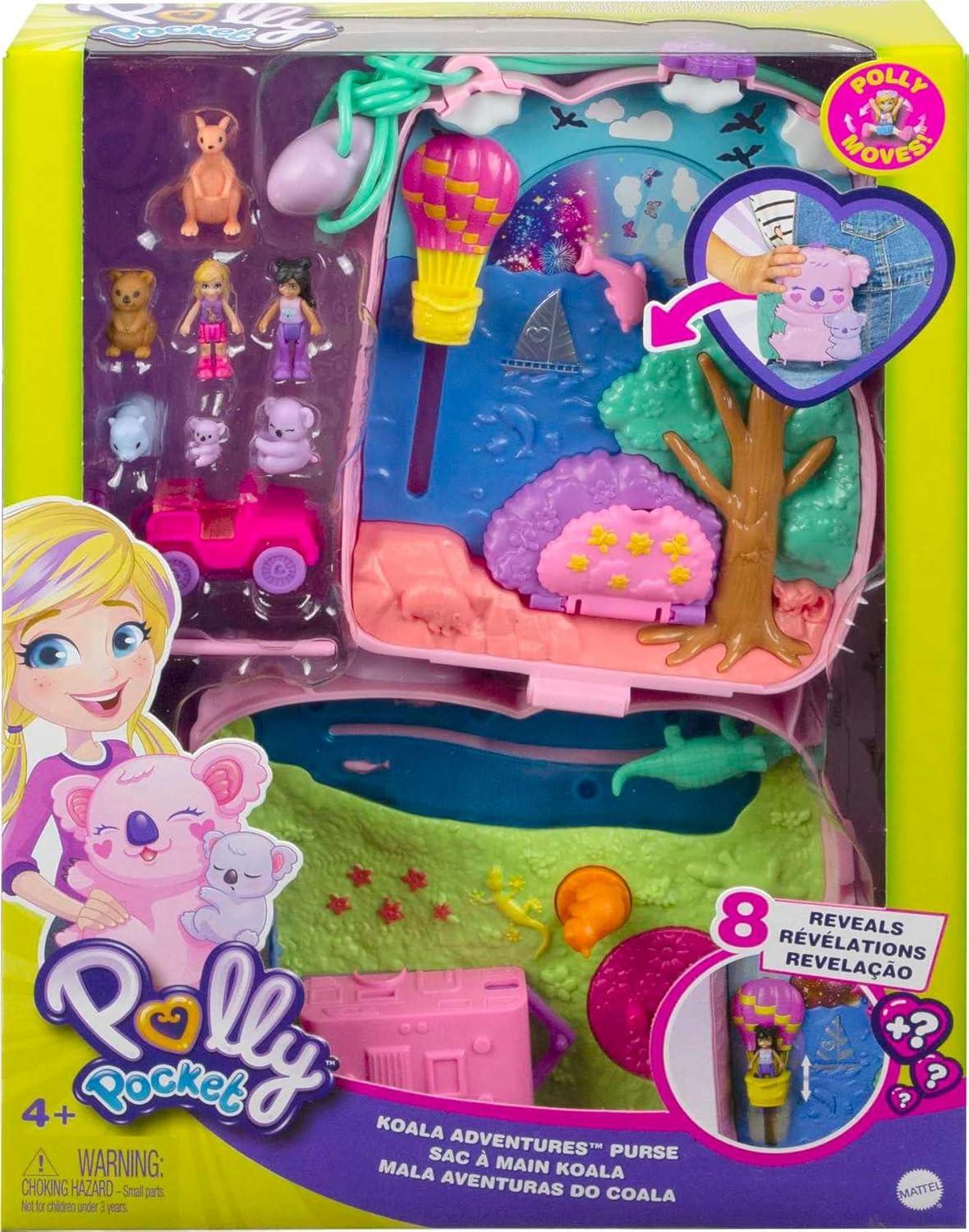 imagePolly Pocket Dolls amp Accessories Koala Purse Playset with 2 Micro Dolls 1 Toy Car amp 5 Animals 2in1 Travel ToyKoala