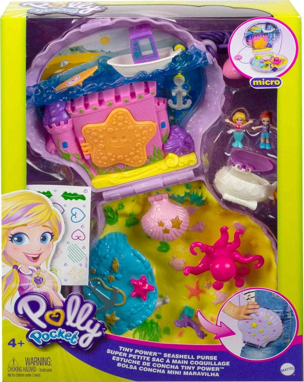 imagePolly Pocket Dolls amp Accessories Koala Purse Playset with 2 Micro Dolls 1 Toy Car amp 5 Animals 2in1 Travel ToySeashell