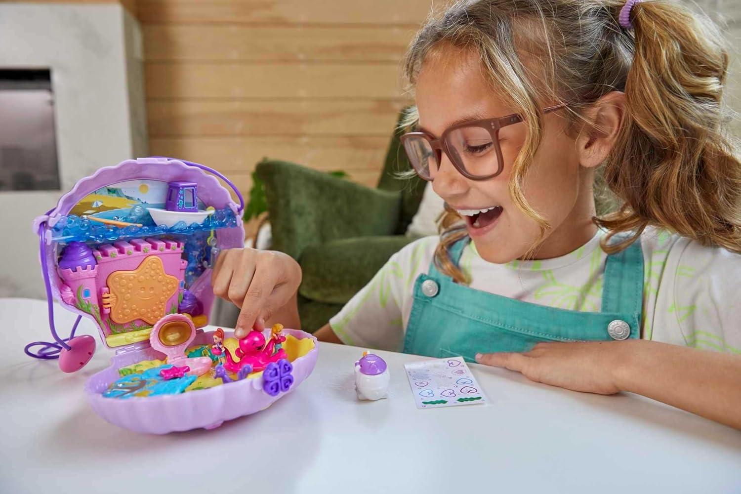 imagePolly Pocket Dolls amp Accessories Koala Purse Playset with 2 Micro Dolls 1 Toy Car amp 5 Animals 2in1 Travel ToySeashell