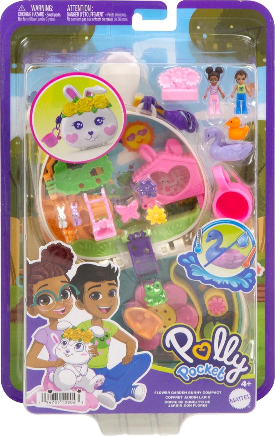 imagePolly Pocket Flower Garden Bunny Compact Playset with 2 Micro Dolls amp 12 Accessories Including 2 with Color ChangeBunny