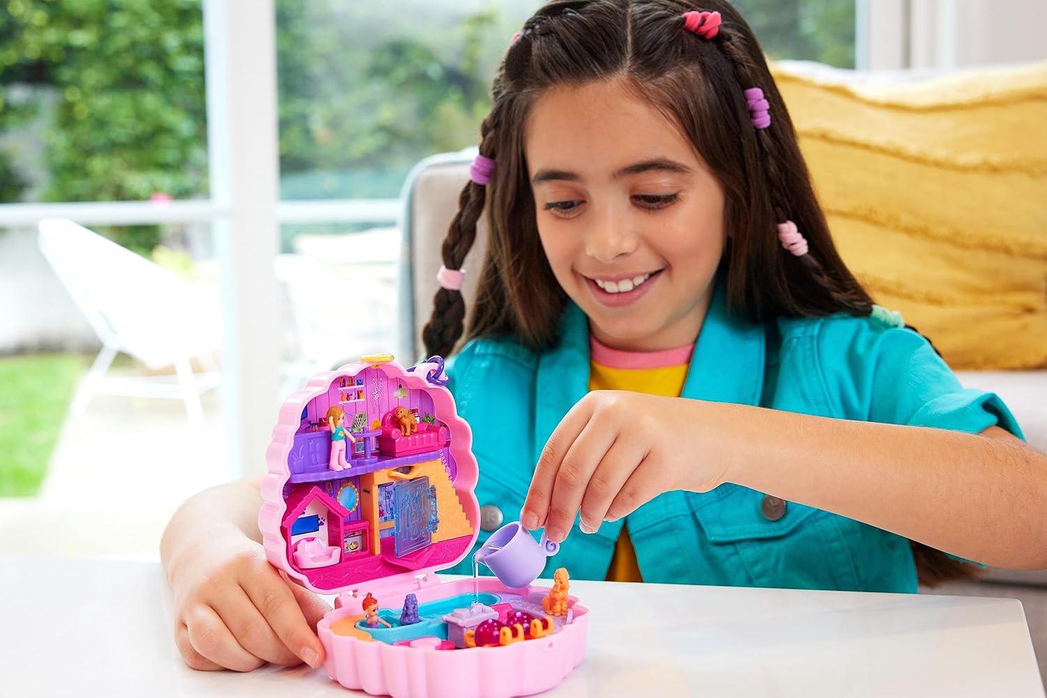 imagePolly Pocket Flower Garden Bunny Compact Playset with 2 Micro Dolls amp 12 Accessories Including 2 with Color ChangePoodle