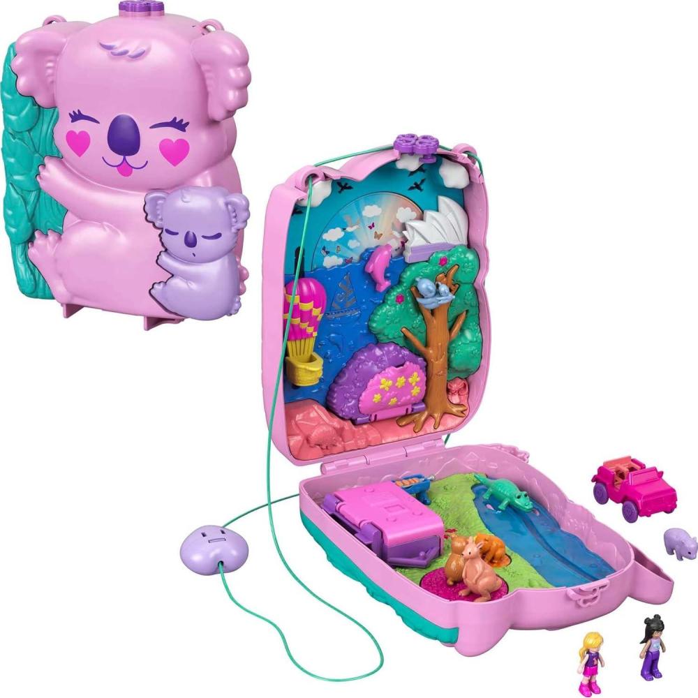 imagePolly Pocket Dolls amp Accessories Koala Purse Playset with 2 Micro Dolls 1 Toy Car amp 5 Animals 2in1 Travel ToyKoala