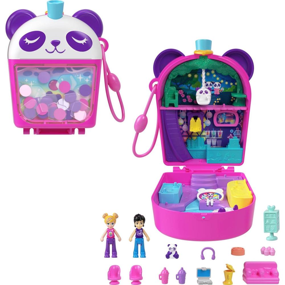 imagePolly Pocket Dolls amp Playset Peacock Garden Compact Travel Toy with 2 Micro Dolls Pets amp Animal AccessoriesPanda
