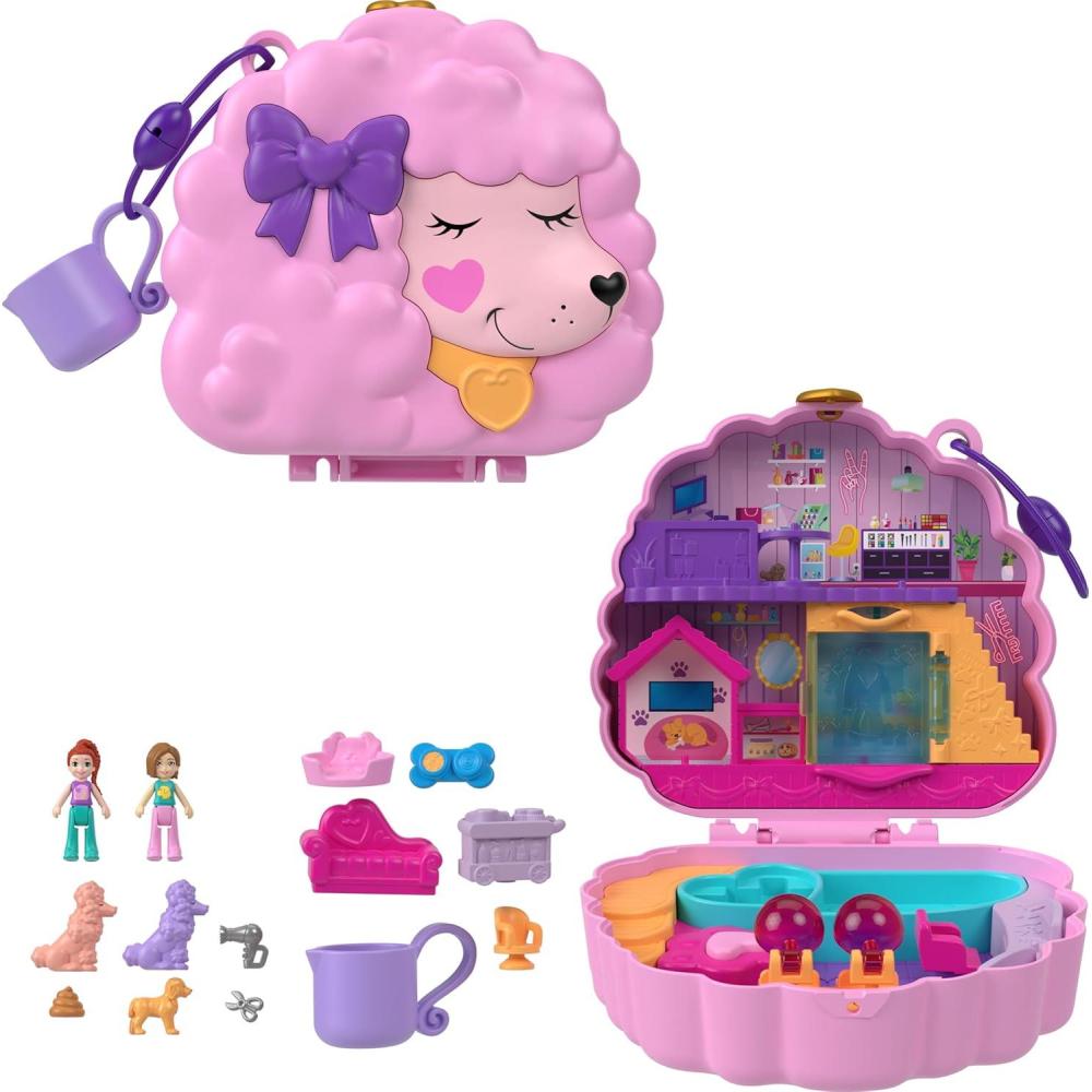 imagePolly Pocket Flower Garden Bunny Compact Playset with 2 Micro Dolls amp 12 Accessories Including 2 with Color ChangePoodle