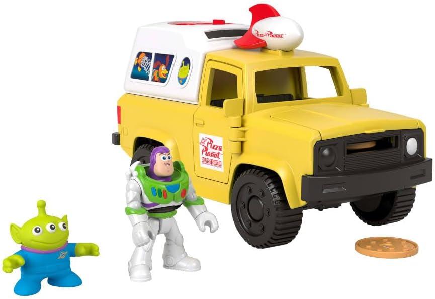 imageFisherPrice Imaginext Disney and Pixar Toy Story Pizza Planet Truck with 3inch Buzz Lightyear amp Alien Friend Action Figures Toy Vehicle amp Pizza Projectile Accessories