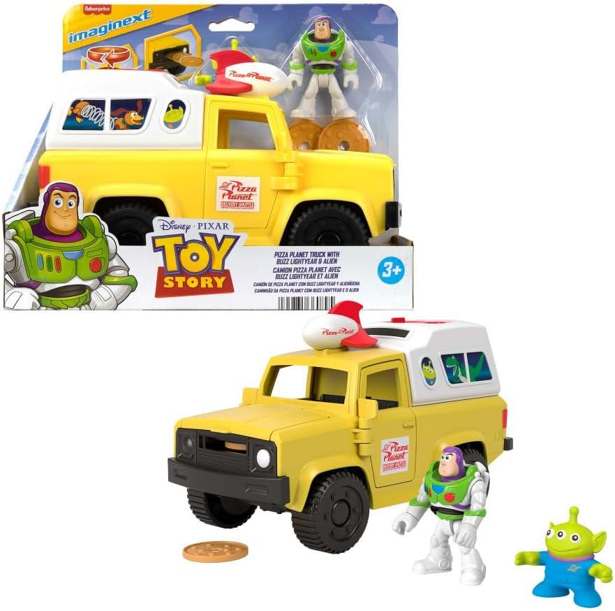 imageFisherPrice Imaginext Disney and Pixar Toy Story Pizza Planet Truck with 3inch Buzz Lightyear amp Alien Friend Action Figures Toy Vehicle amp Pizza Projectile Accessories