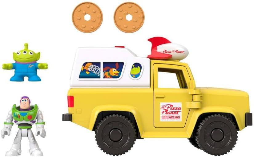 imageFisherPrice Imaginext Disney and Pixar Toy Story Pizza Planet Truck with 3inch Buzz Lightyear amp Alien Friend Action Figures Toy Vehicle amp Pizza Projectile Accessories