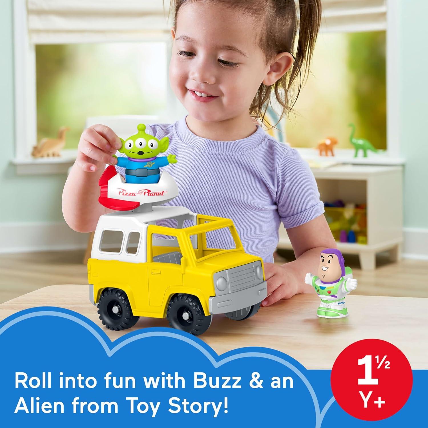 imageFisherPrice Little People Toddler Toy Disney amp Pixar Toy Story Pizza Planet Truck with Buzz Lightyear amp Alien Figures for Kids Ages 18 Months