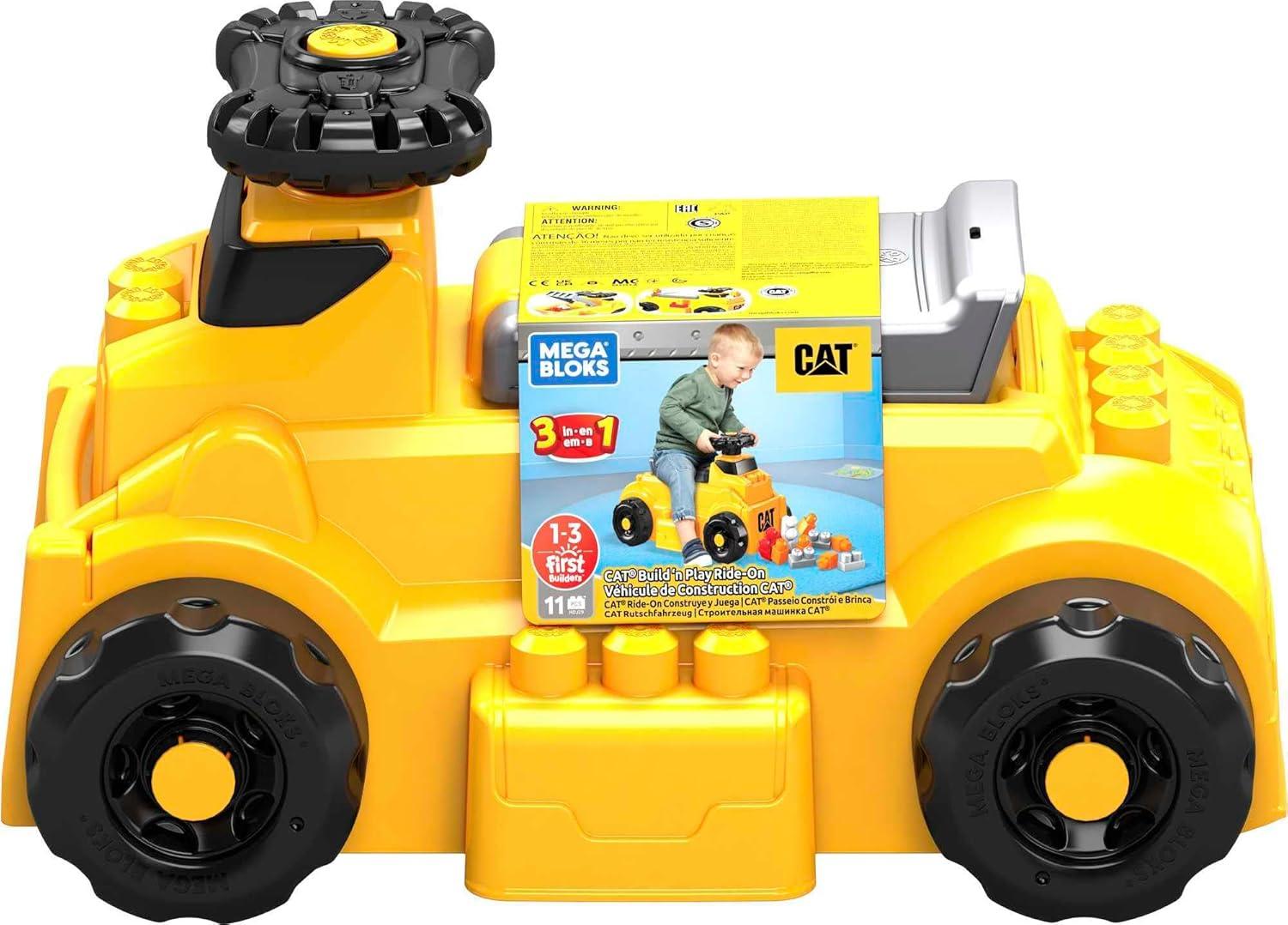 imageMEGA BLOKS First Builders Cat Toddler Building Blocks Toy Set Build n Play RideOn with 11 Pieces and Storage Yellow Ages 1 Years