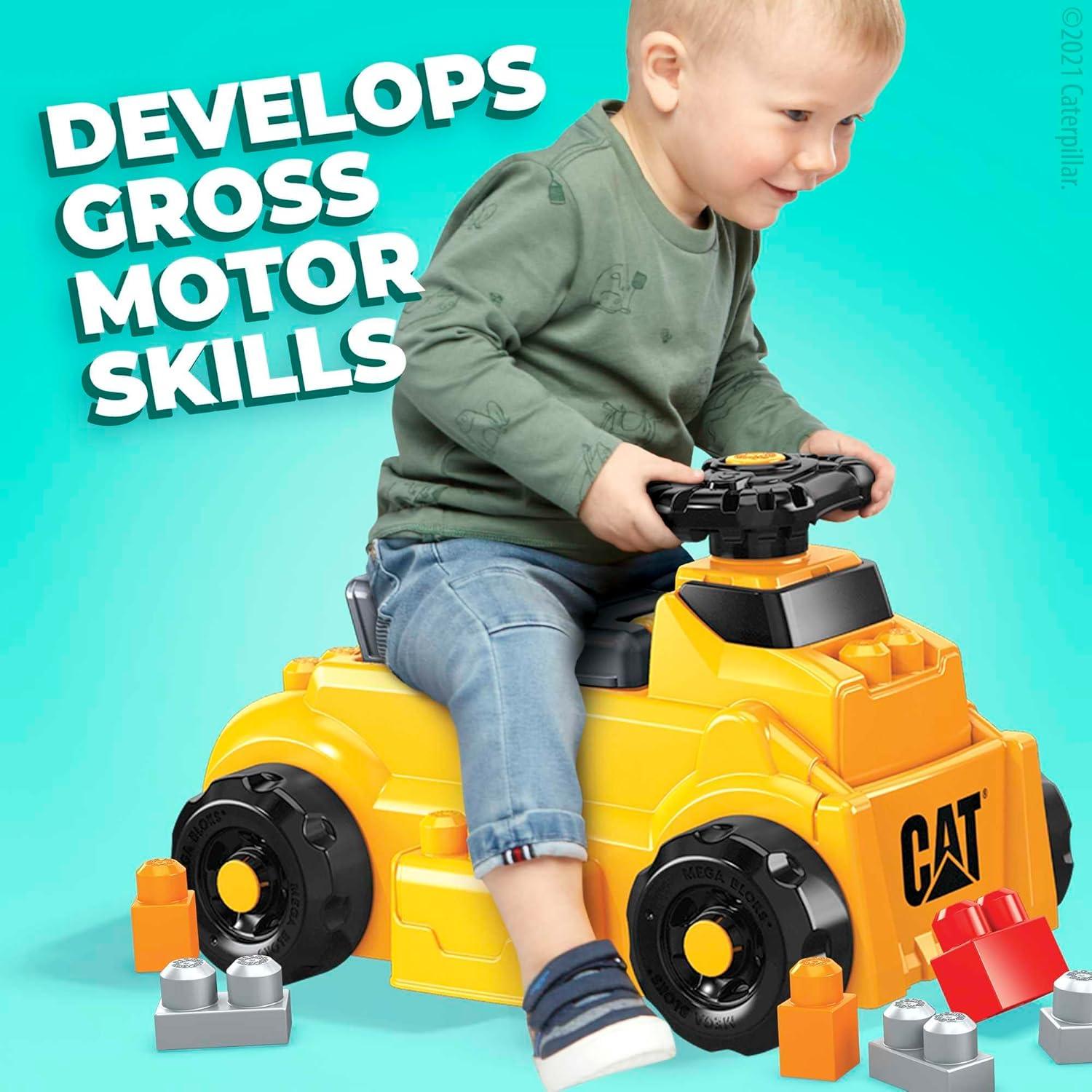 imageMEGA BLOKS First Builders Cat Toddler Building Blocks Toy Set Build n Play RideOn with 11 Pieces and Storage Yellow Ages 1 Years