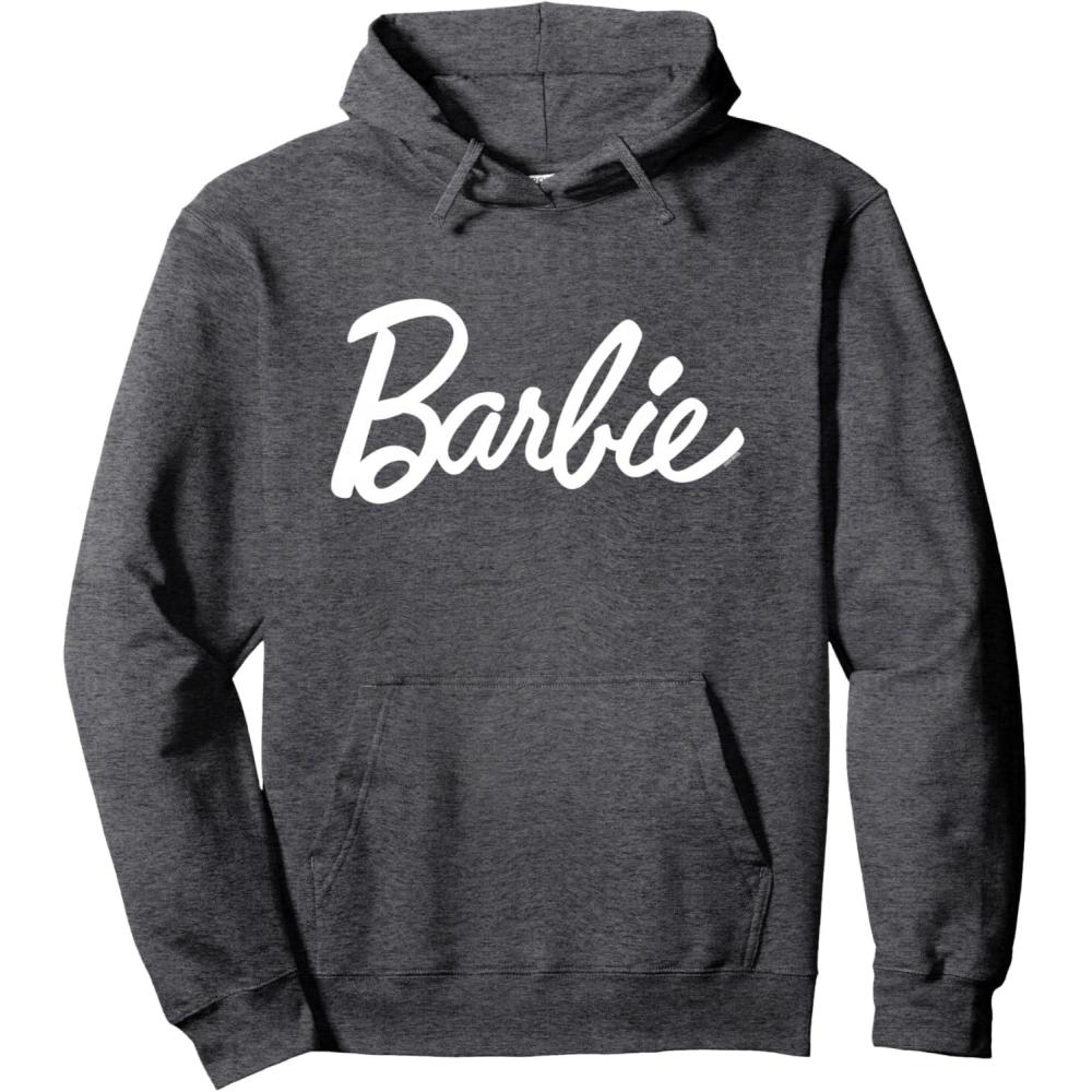 imageBarbie Classic Script White Logo Pullover HoodieDark Heather Grey