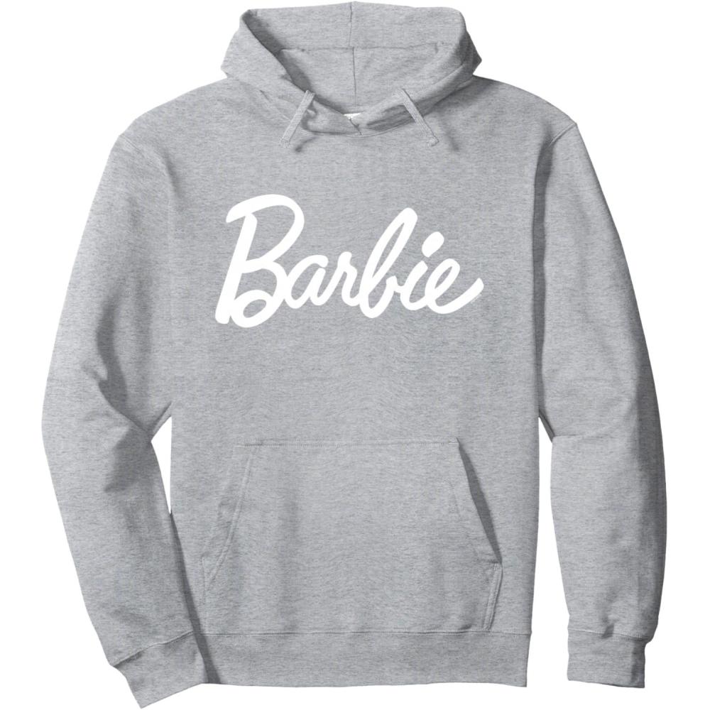 imageBarbie Classic Script White Logo Pullover HoodieHeather Grey