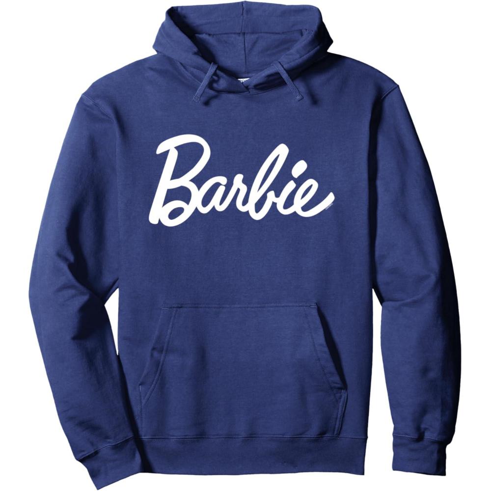 imageBarbie Classic Script White Logo Pullover HoodieNavy Blue