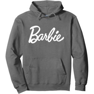 Barbie – Classic Script White Logo Pullover Hoodie(Asphalt Grey)