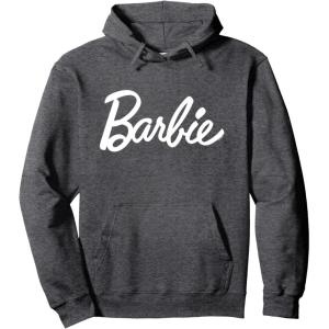 Barbie – Classic Script White Logo Pullover Hoodie(Dark Heather Grey)