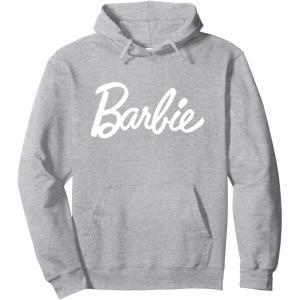 Barbie – Classic Script White Logo Pullover Hoodie(Heather Grey)