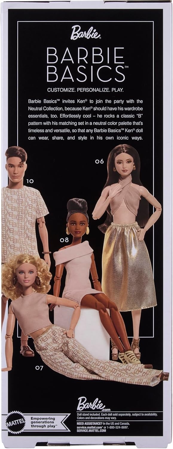imageBarbie Basics Model Collector Fashion Doll 08 with Brunette Hair in Tan Dress amp Strappy Heels Universalfit Fashions amp Posable BodyMatching Shirt Shorts