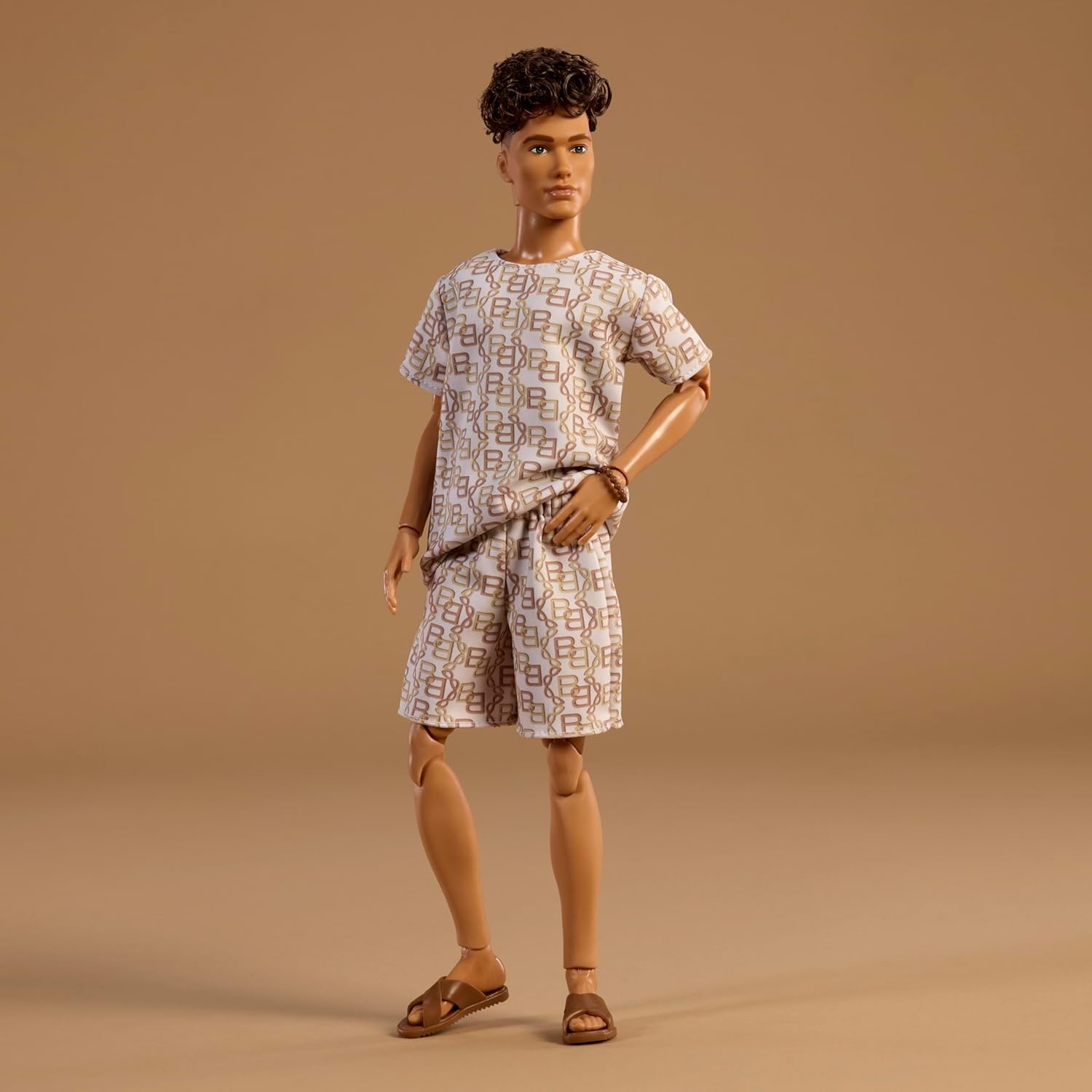 imageBarbie Basics Model Collector Fashion Doll 08 with Brunette Hair in Tan Dress amp Strappy Heels Universalfit Fashions amp Posable BodyMatching Shirt Shorts
