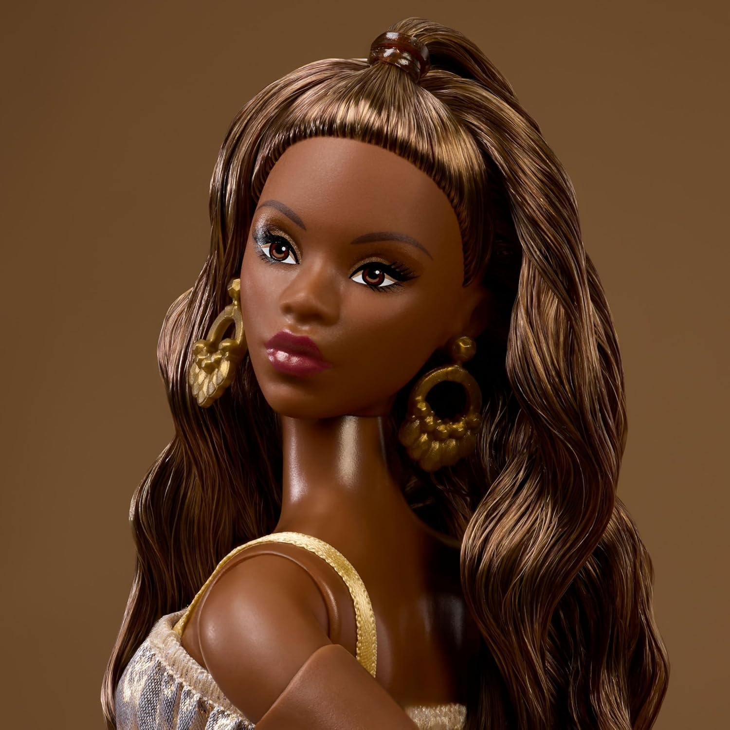 imageBarbie Basics Model Collector Fashion Doll 09 with Brunette Hair in Golden Dress amp Strappy Heels Universalfit Fashions amp Posable Body