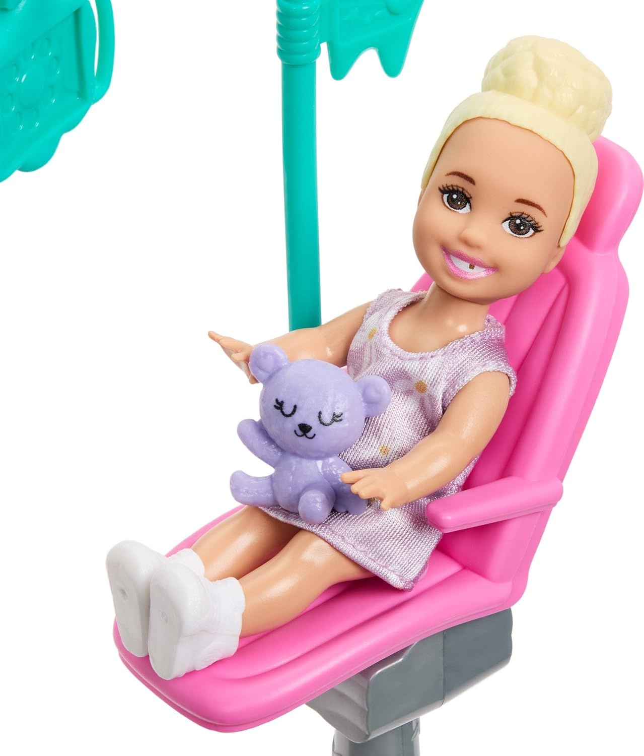 imageBarbie Careers Dentist Playset with Brunette Doll Wearing White Coat Toddler Small Doll Examination Chair amp Accessories