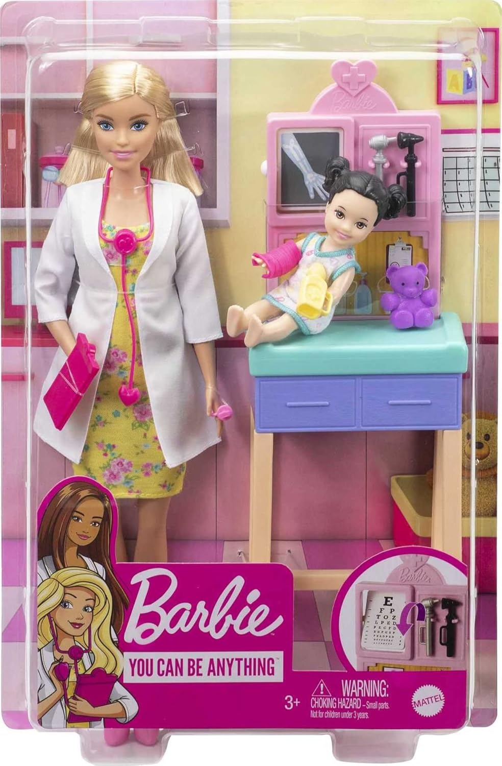 imageBarbie Careers Playset Pediatrician Set with Blonde Doctor Doll Brunette Patient Small Doll Exam Table amp AccessoriesBlonde