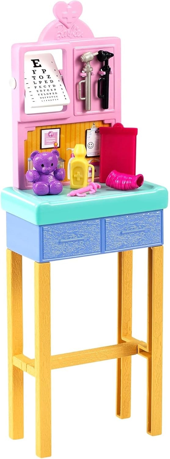 imageBarbie Careers Playset Pediatrician Set with Blonde Doctor Doll Brunette Patient Small Doll Exam Table amp AccessoriesBlonde