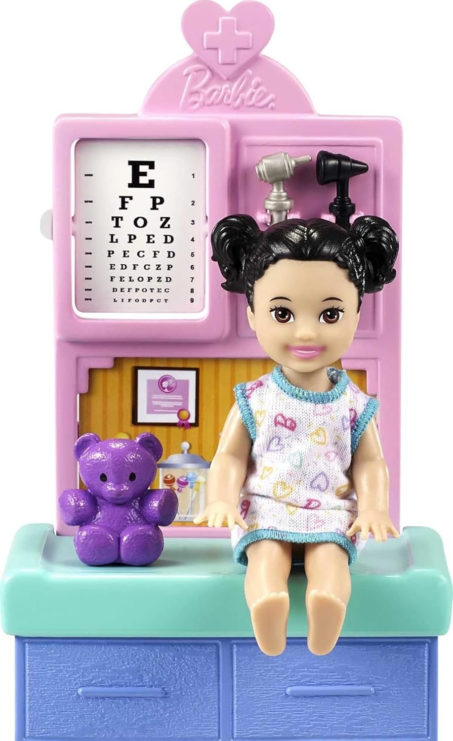 imageBarbie Careers Playset Pediatrician Set with Blonde Doctor Doll Brunette Patient Small Doll Exam Table amp AccessoriesBlonde