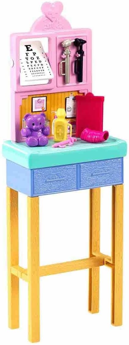imageBarbie Careers Playset Pediatrician Set with Blonde Doctor Doll Brunette Patient Small Doll Exam Table amp AccessoriesBrunette