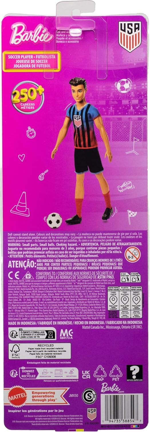 imageBarbie Careers USSF Soccer Fashion Ken Doll Dressed in Removable SportThemed Outfit amp Shoes with AccessoriesKen